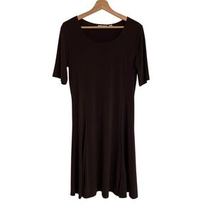 Susan Graver chocolate brown liquid knit stretchy drape knee length dress S